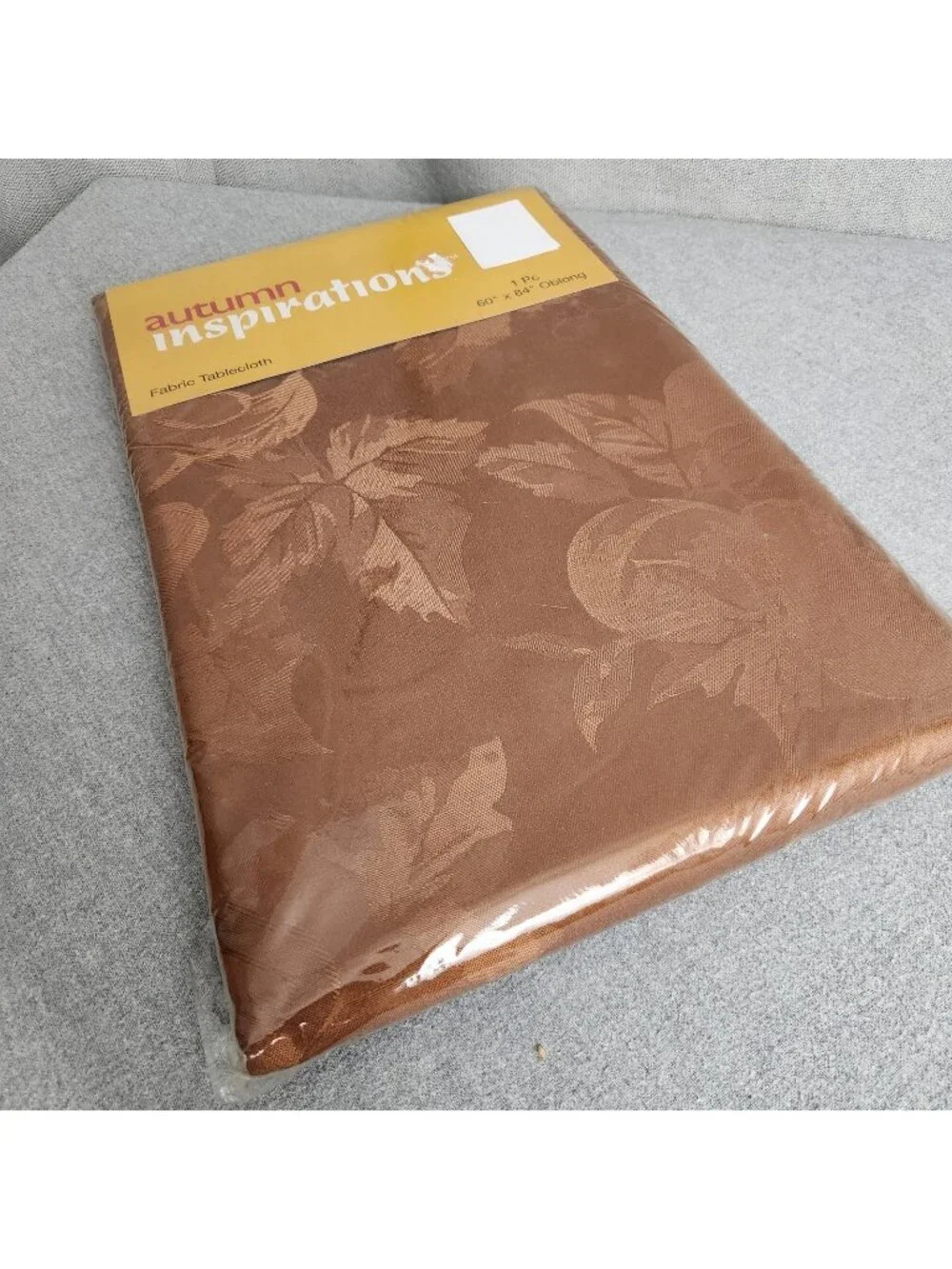 Autumn Inspirations Light Brown Fabric Tablecloth 1pc 60" x 84" Oblong NEW - Picture 1 of 5